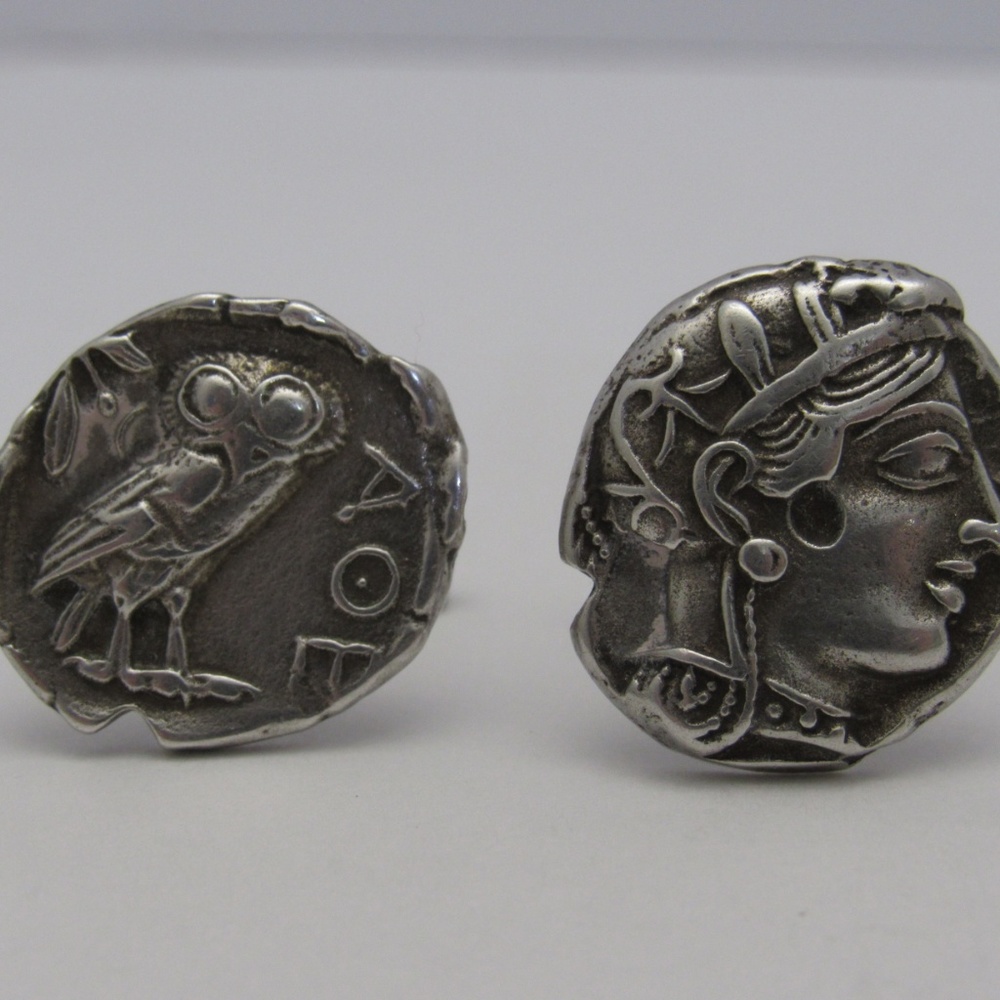 SOLD - Vintage 925 Greek Athena's Owl Cuff Links - Picture 3 of 8